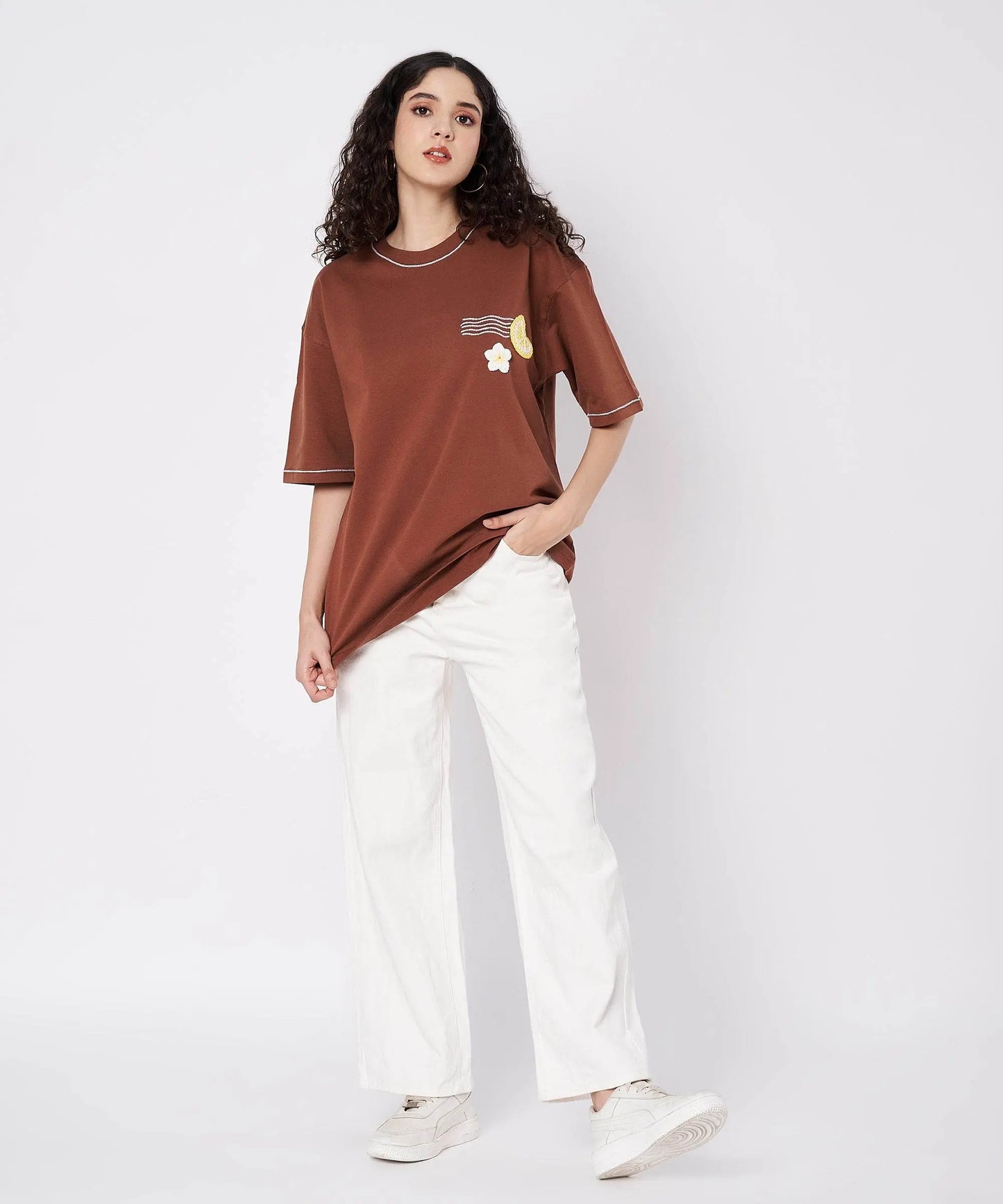 The Island Drift Tee – Unisex Oversized T-Shirt with Crochet Accents & Hand Embroidery | Ocean Whispers Collection - Hoot n' Wink