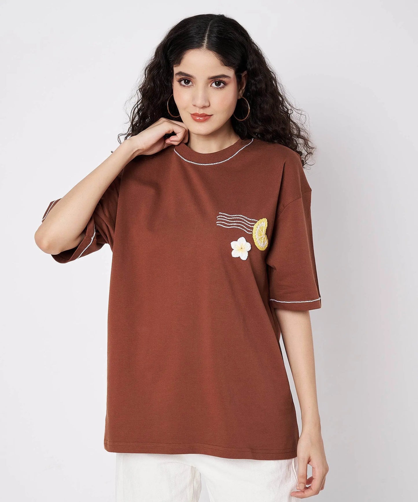 The Island Drift Tee – Unisex Oversized T-Shirt with Crochet Accents & Hand Embroidery | Ocean Whispers Collection - Hoot n' Wink