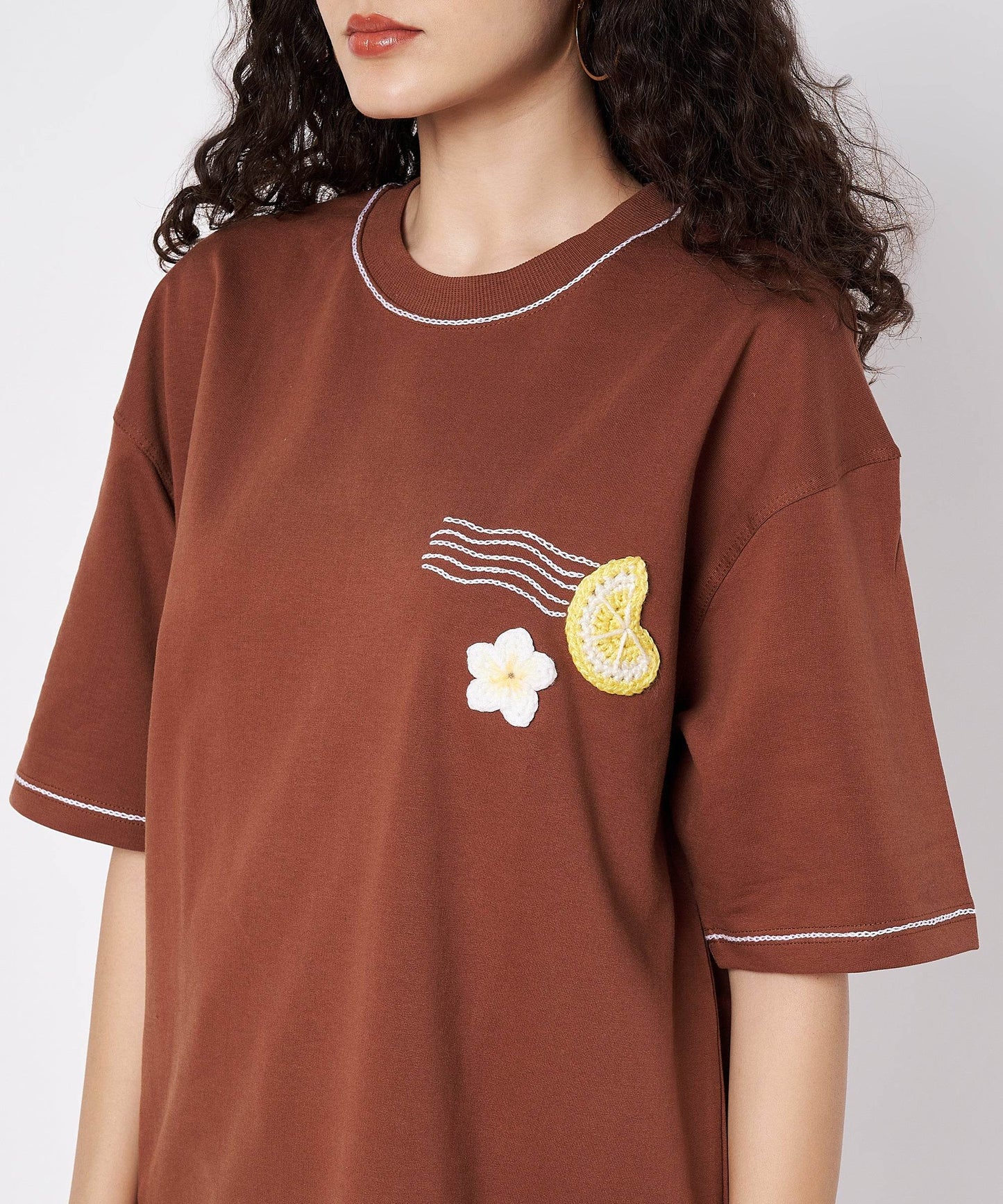 The Island Drift Tee – Unisex Oversized T-Shirt with Crochet Accents & Hand Embroidery | Ocean Whispers Collection - Hoot n' Wink