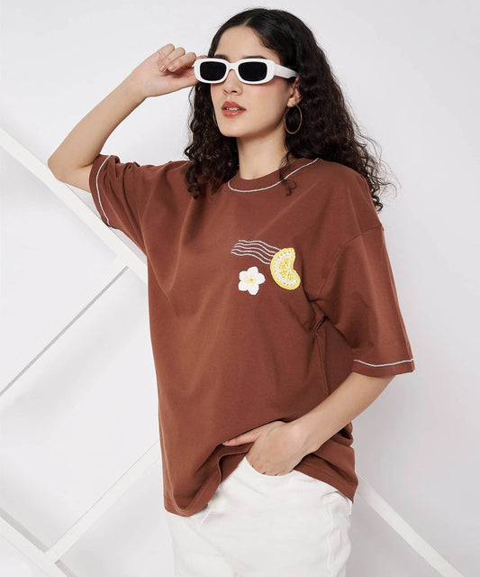 The Island Drift Tee – Unisex Oversized T-Shirt with Crochet Accents & Hand Embroidery | Ocean Whispers Collection - Hoot n' Wink