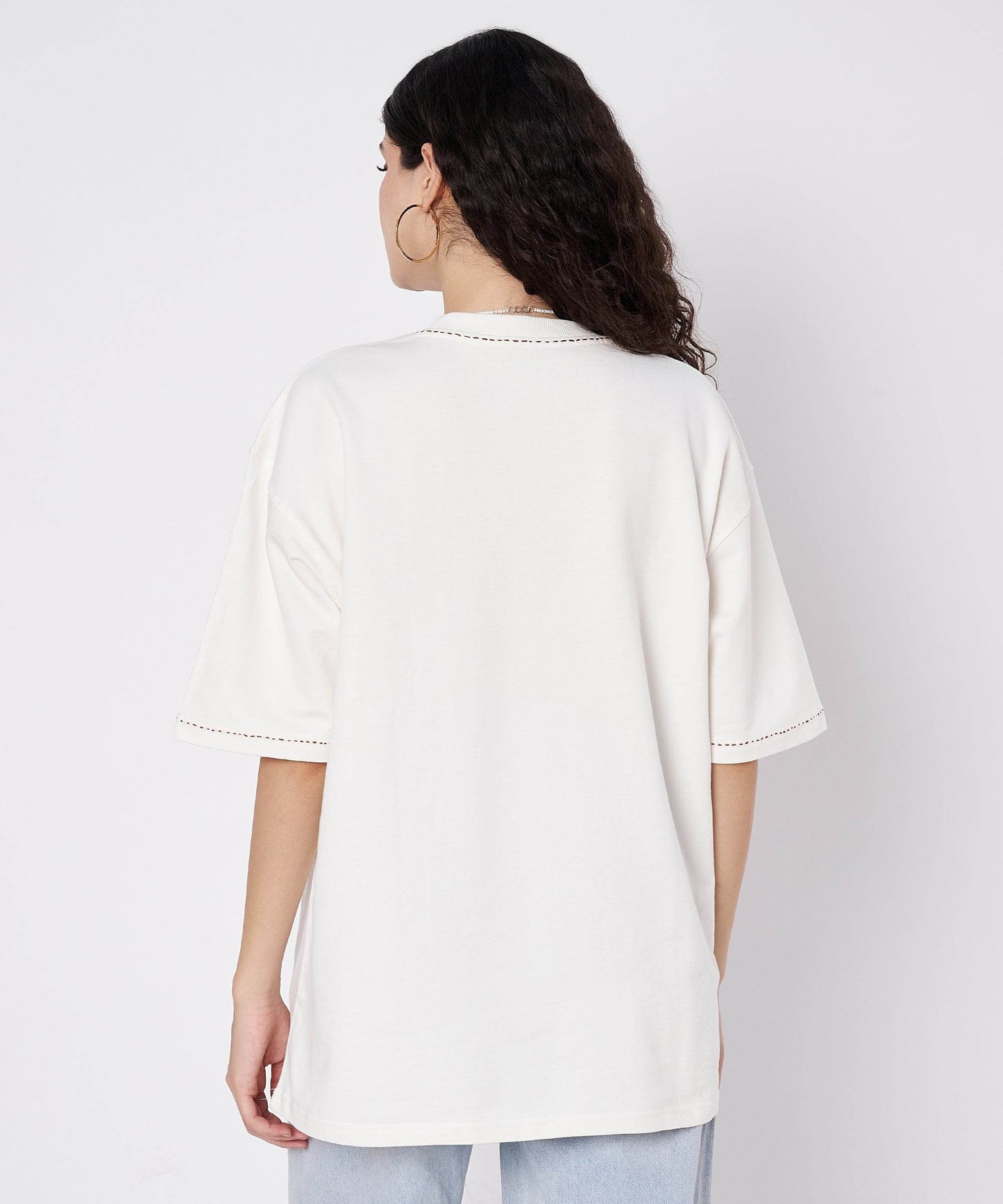 The Shoreline XO Tee – Unisex Oversized T-Shirt with Hand Embroidery & Crochet | Ocean Whispers Collection - Hoot n' Wink