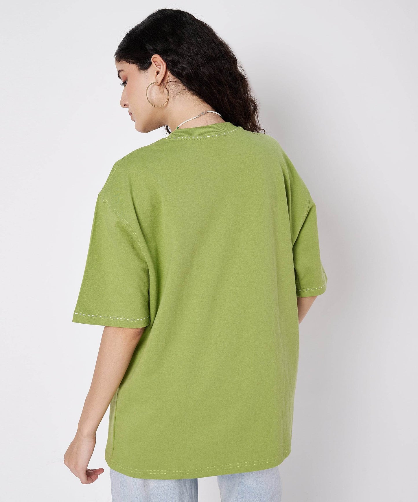 The Shoreline Patch Tee – Unisex Oversized T-Shirt with Crochet Shells & Hand Embroidery | Ocean Whispers Collection - Hoot n' Wink