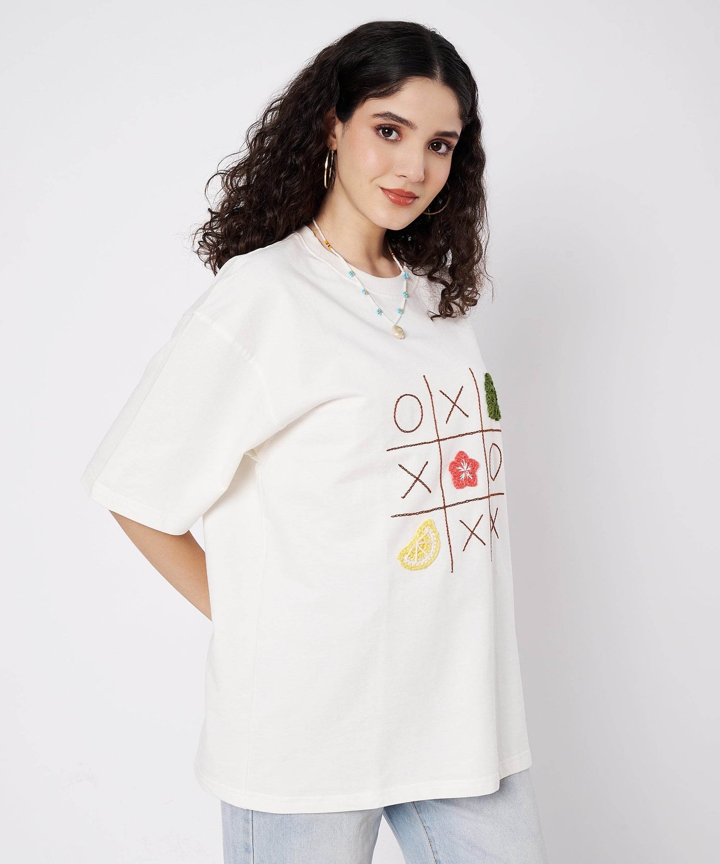 The Shoreline XO Tee – Unisex Oversized T-Shirt with Hand Embroidery & Crochet | Ocean Whispers Collection - Hoot n' Wink