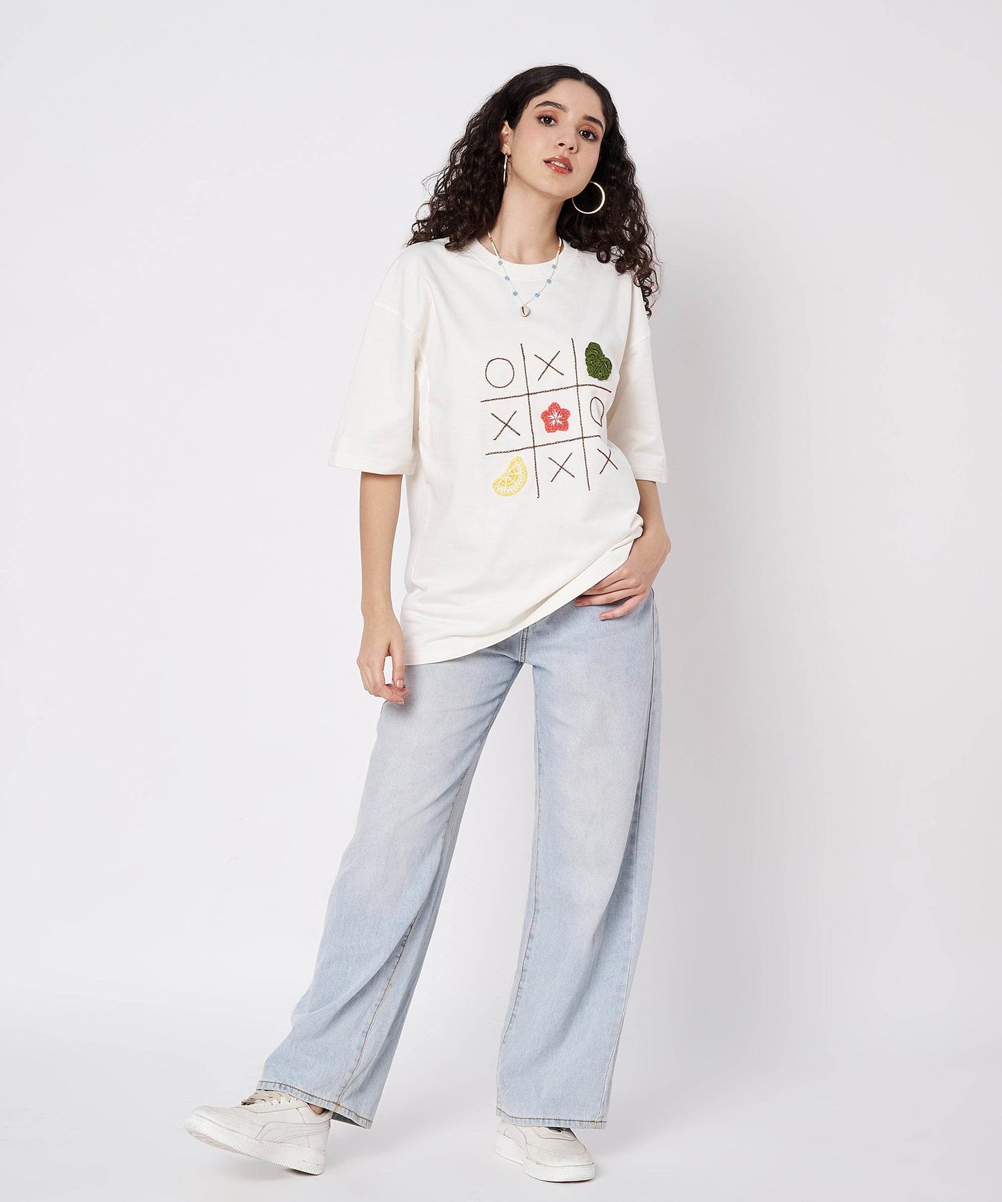 The Shoreline XO Tee – Unisex Oversized T-Shirt with Hand Embroidery & Crochet | Ocean Whispers Collection - Hoot n' Wink