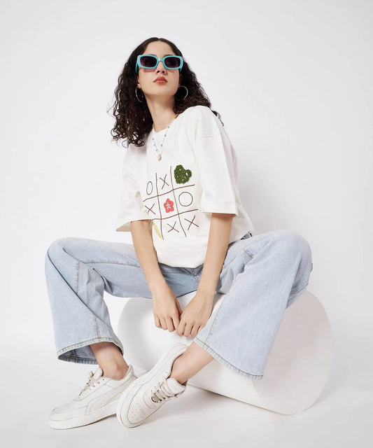 The Shoreline XO Tee – Unisex Oversized T-Shirt with Hand Embroidery & Crochet | Ocean Whispers Collection - Hoot n' Wink