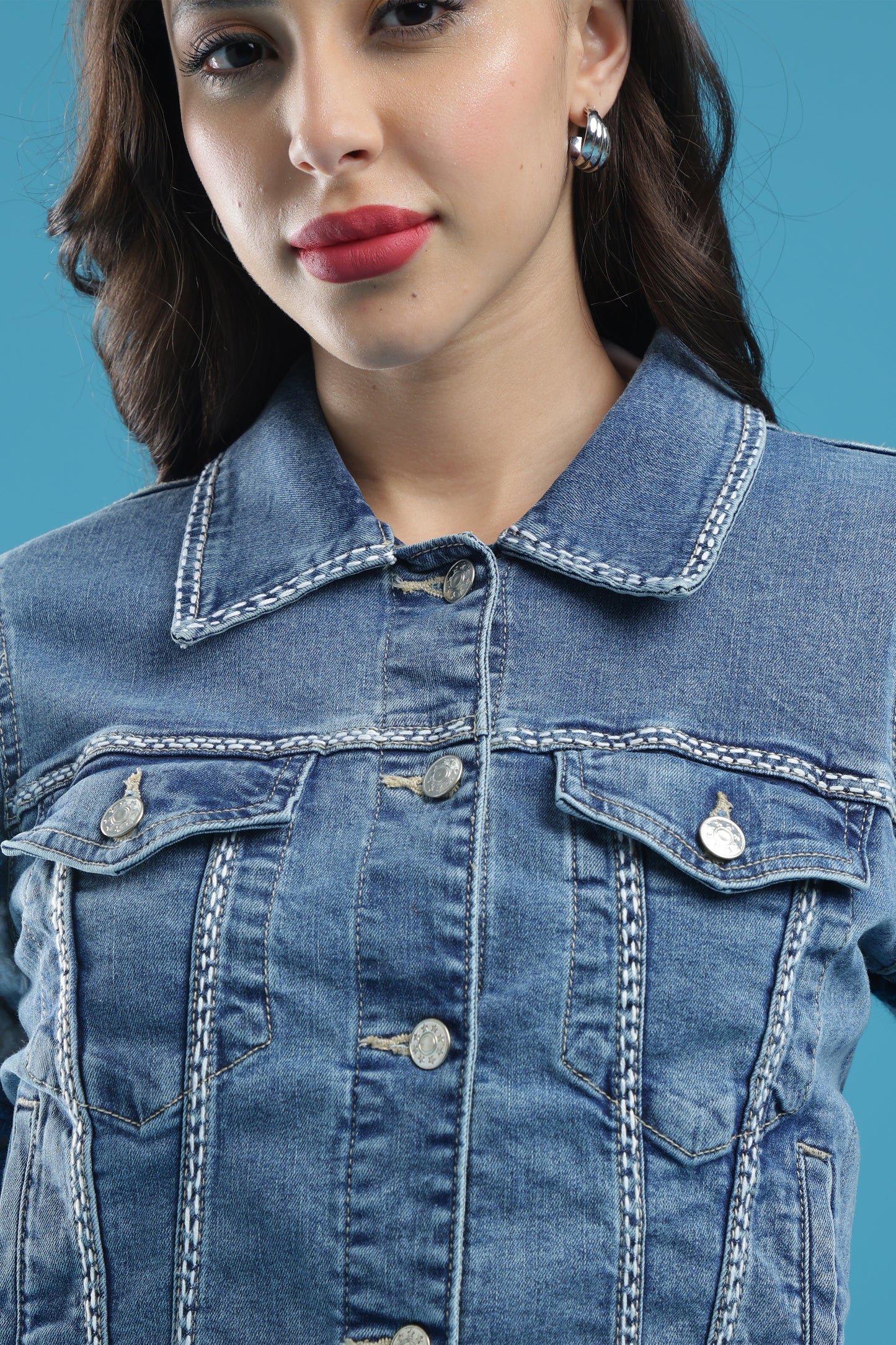 The Crochet Contrast – Women’s Regular Fit Cropped Denim Jacket with Handmade Crochet Sleeves & Hand Embroidery | The Not-So-Basic Denim Edit