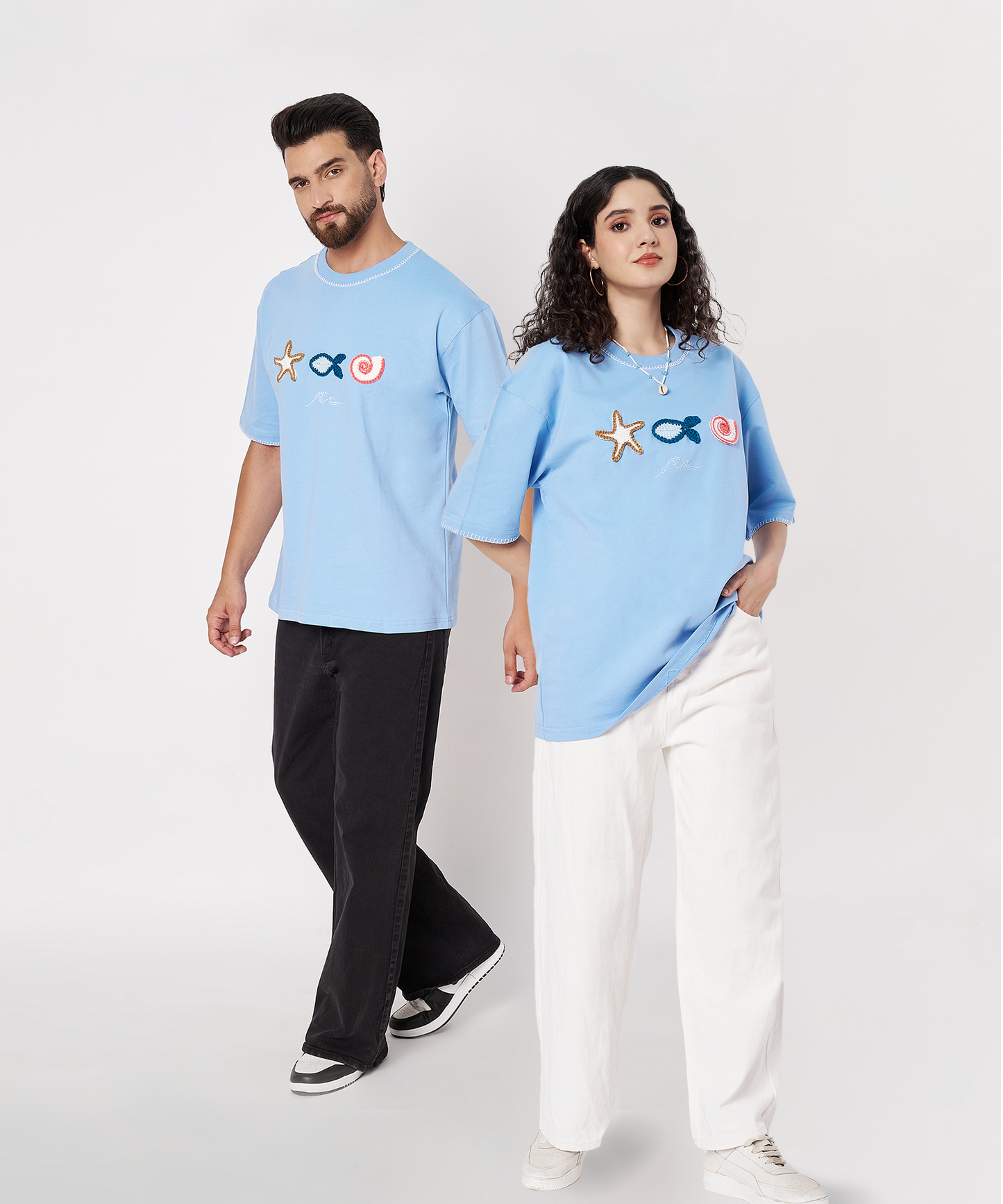 The Ocean Crest Tee – Unisex Oversized Fit with Hand Embroidery & Crochet | Ocean Whispers Collection
