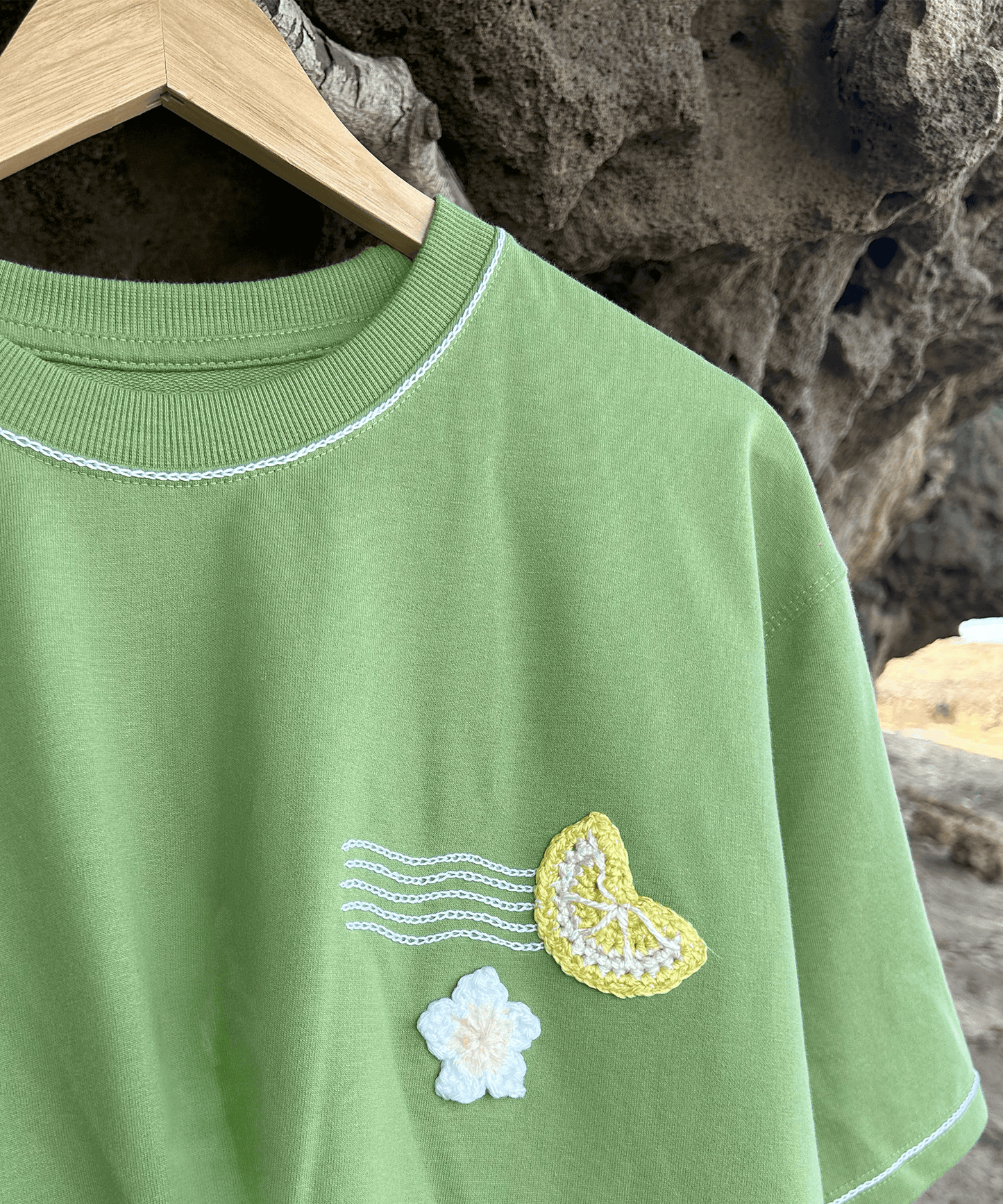 The Island Drift Tee – Unisex Oversized T-Shirt with Crochet Accents & Hand Embroidery | Ocean Whispers Collection - Hoot n' Wink