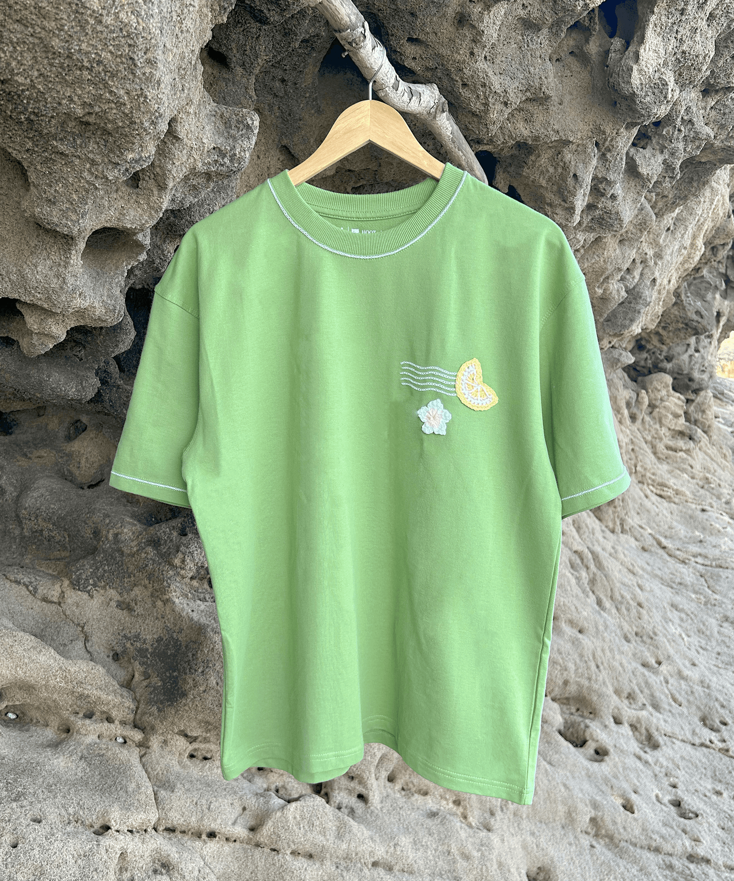 The Island Drift Tee – Unisex Oversized T-Shirt with Crochet Accents & Hand Embroidery | Ocean Whispers Collection - Hoot n' Wink