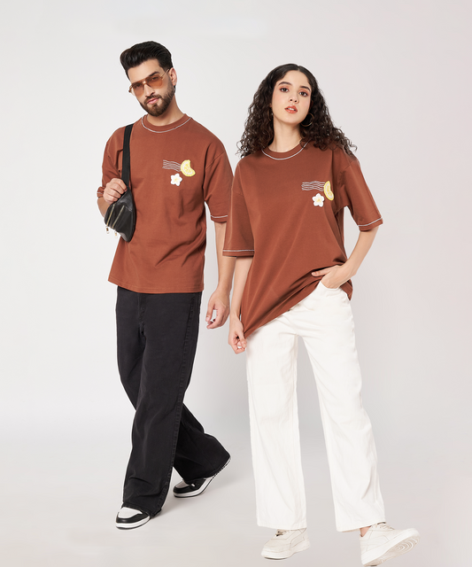 Unisex Oversized Cotton T-Shirt with Hand Embroidery & Crochet – The Island Drift Tee | Ocean Whispers Collection