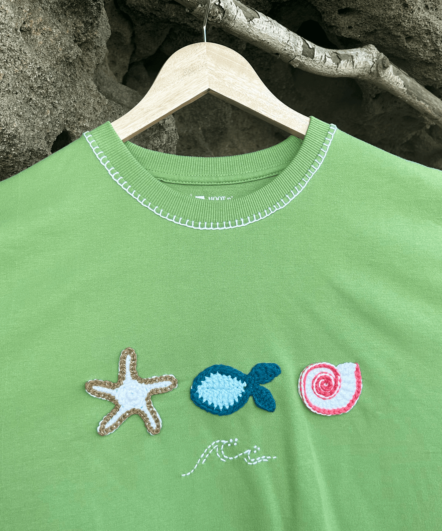The Ocean Crest Tee – Unisex Oversized Fit with Hand Embroidery & Crochet | Ocean Whispers Collection - Hoot n' Wink