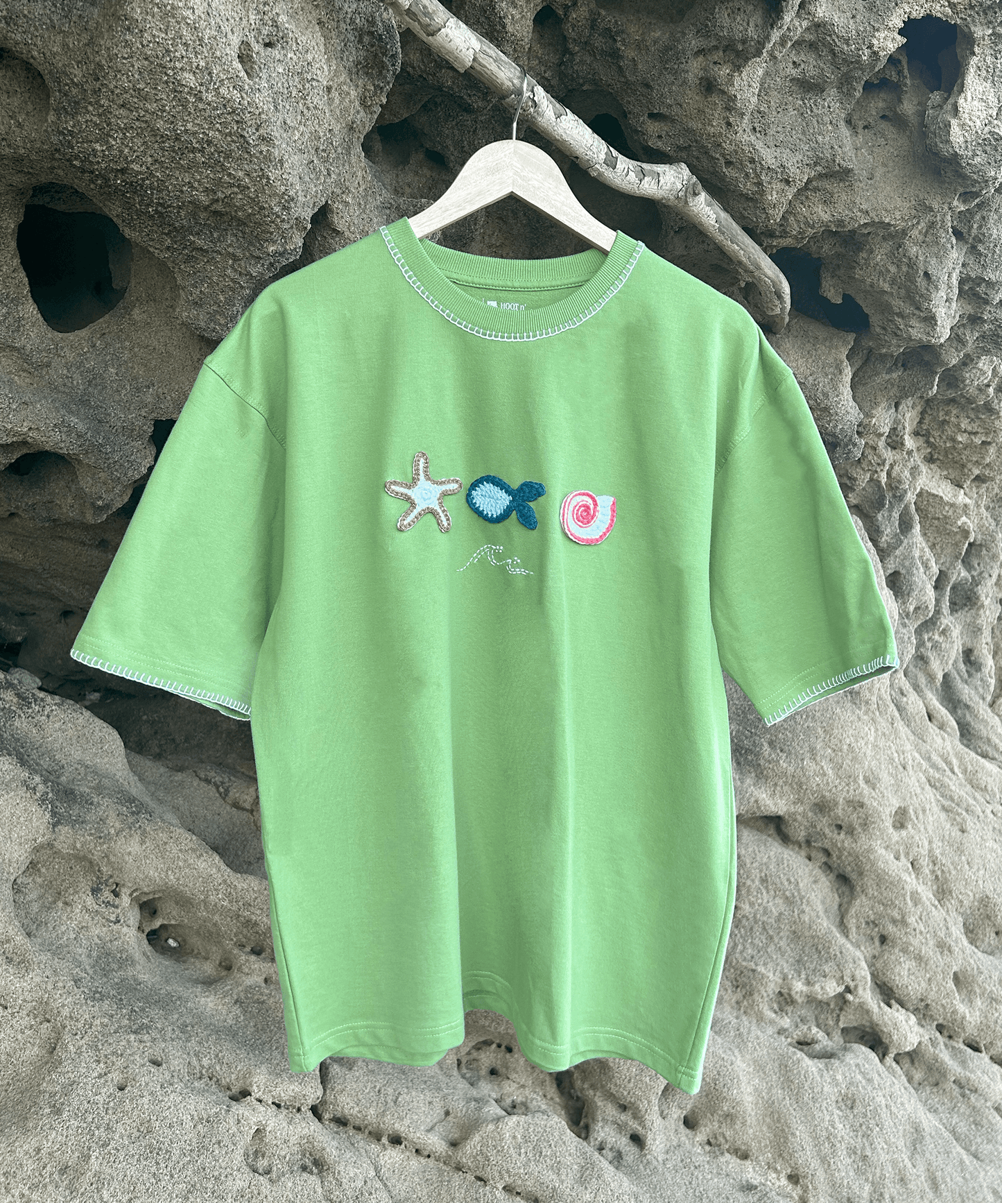 The Ocean Crest Tee – Unisex Oversized Fit with Hand Embroidery & Crochet | Ocean Whispers Collection - Hoot n' Wink