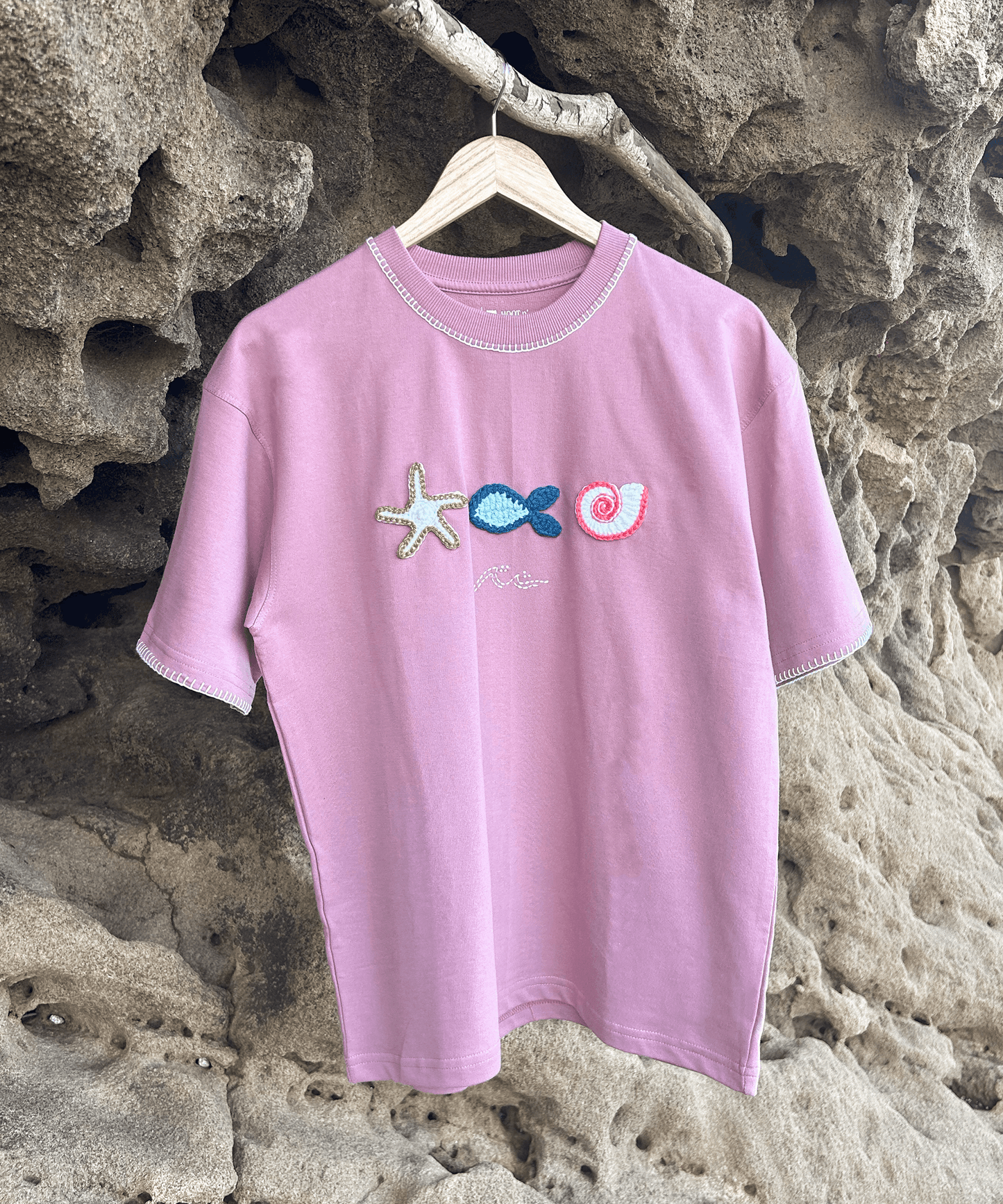 The Ocean Crest Tee – Unisex Oversized Fit with Hand Embroidery & Crochet | Ocean Whispers Collection - Hoot n' Wink