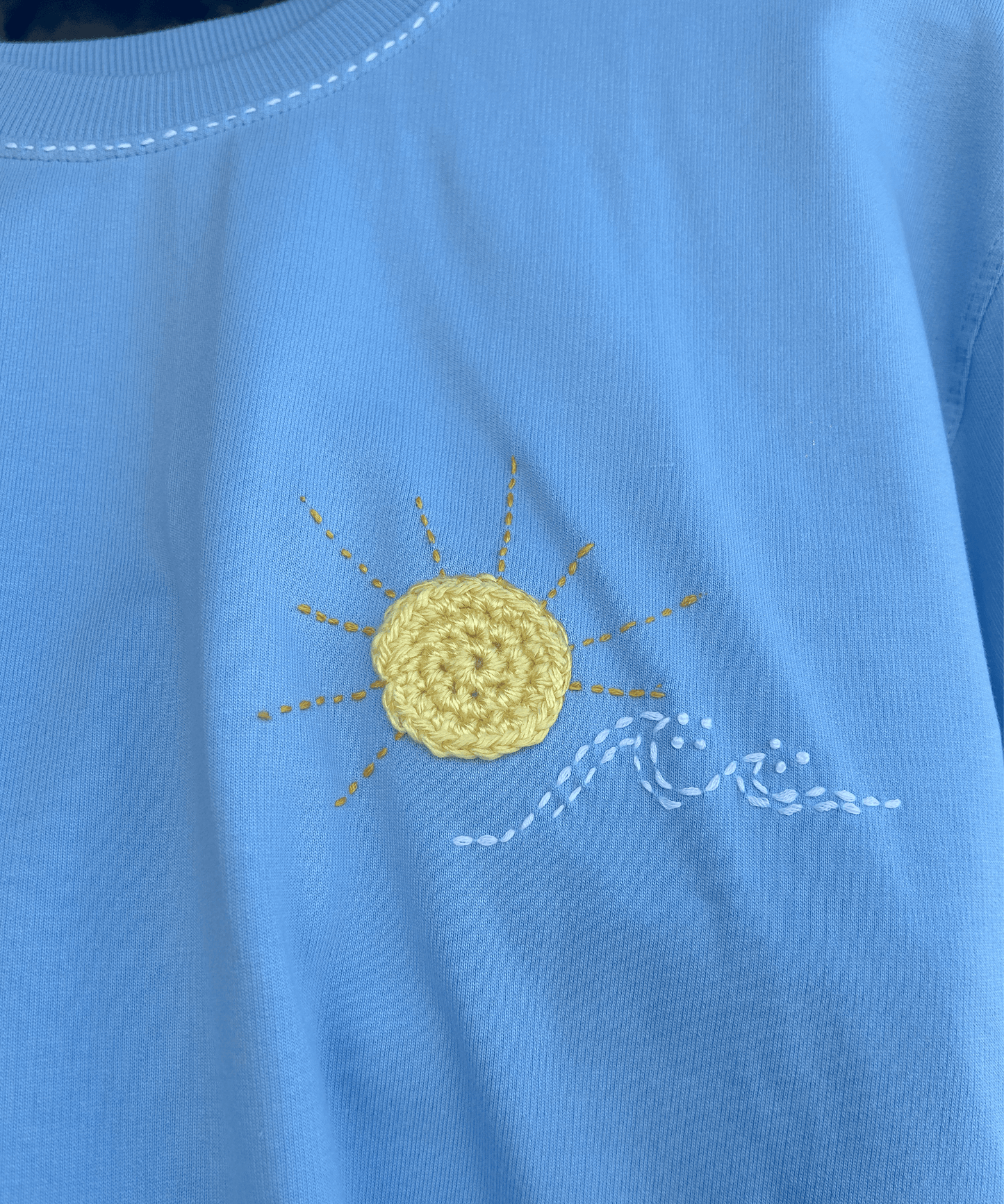 The Sunwave Tee – Unisex Oversized T-Shirt with Crochet Sun & Hand Embroidery | Ocean Whispers Collection - Hoot n' Wink
