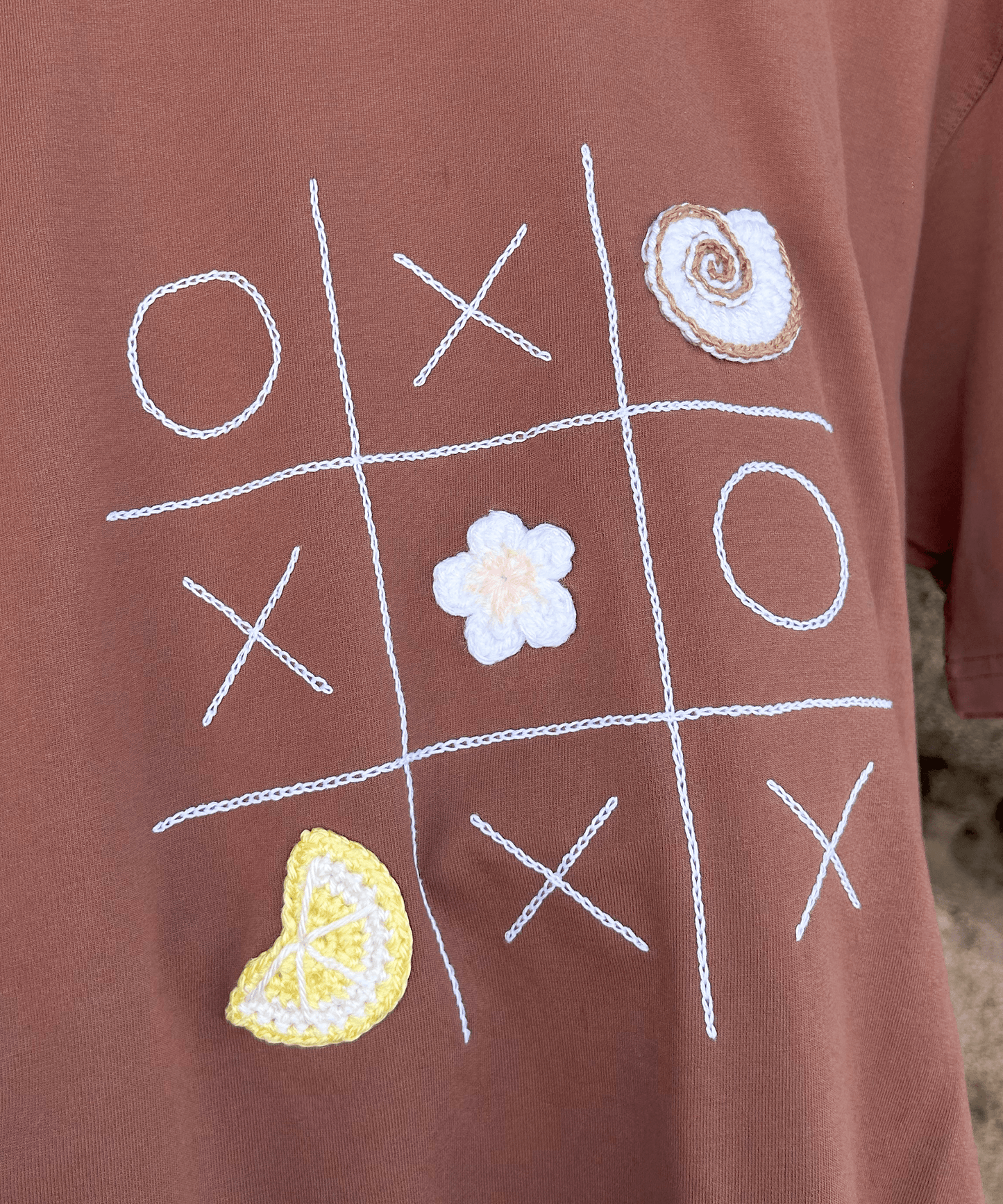 The Shoreline XO Tee – Unisex Oversized T-Shirt with Hand Embroidery & Crochet | Ocean Whispers Collection - Hoot n' Wink