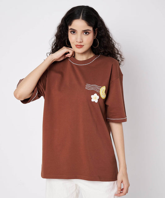 The Island Drift Tee – Unisex Oversized T-Shirt with Crochet Accents & Hand Embroidery | Ocean Whispers Collection - Hoot n' Wink