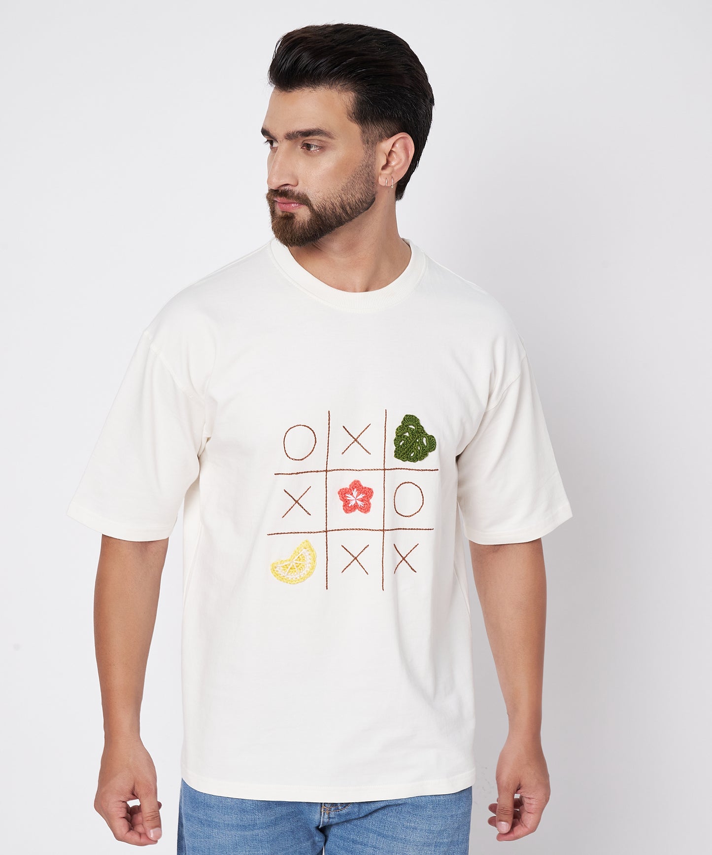 The Shoreline XO Tee – Unisex Oversized T-Shirt with Hand Embroidery & Crochet | Ocean Whispers Collection