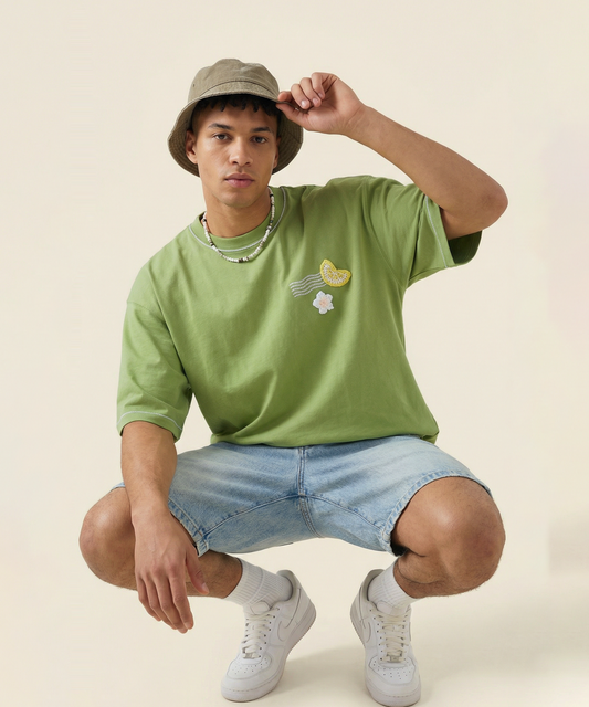 Unisex Oversized Cotton T-Shirt with Hand Embroidery & Crochet – The Island Drift Tee | Ocean Whispers Collection