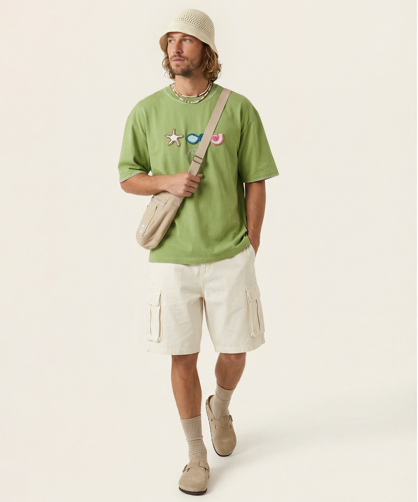 Unisex Oversized Cotton T-Shirt with Hand Embroidery & Crochet – The Ocean Crest Tee | Ocean Whispers Collection