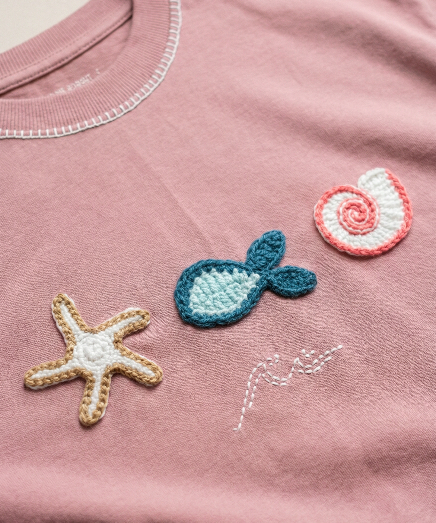 Unisex Oversized Cotton T-Shirt with Hand Embroidery & Crochet – The Ocean Crest Tee | Ocean Whispers Collection