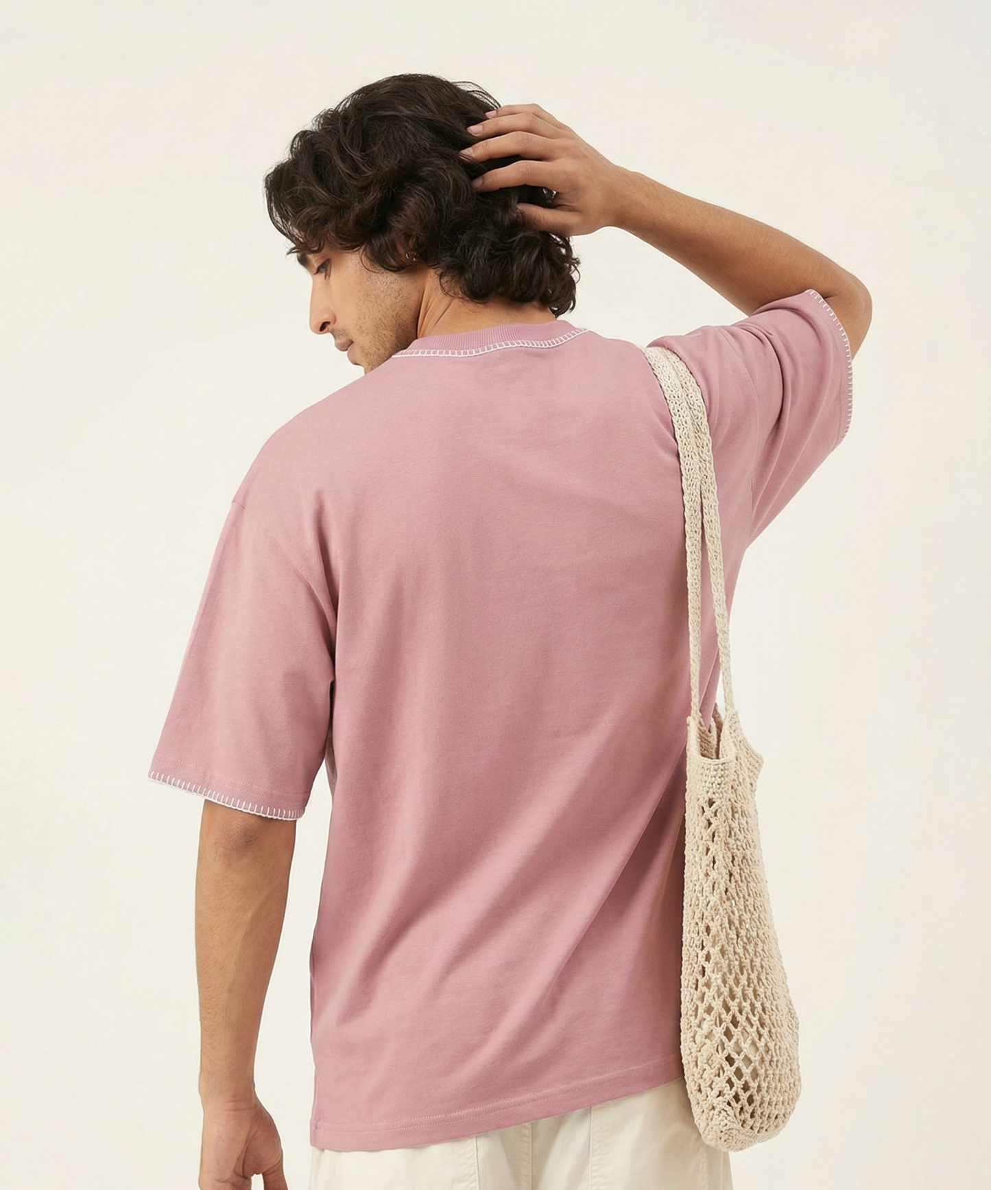 Unisex Oversized Cotton T-Shirt with Hand-Crocheted Pocket – The Starry Pocket Tee | Ocean Whispers Collection