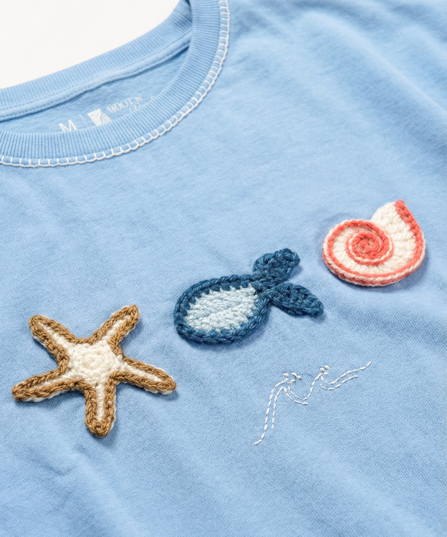 Unisex Oversized Cotton T-Shirt with Hand Embroidery & Crochet – The Ocean Crest Tee | Ocean Whispers Collection