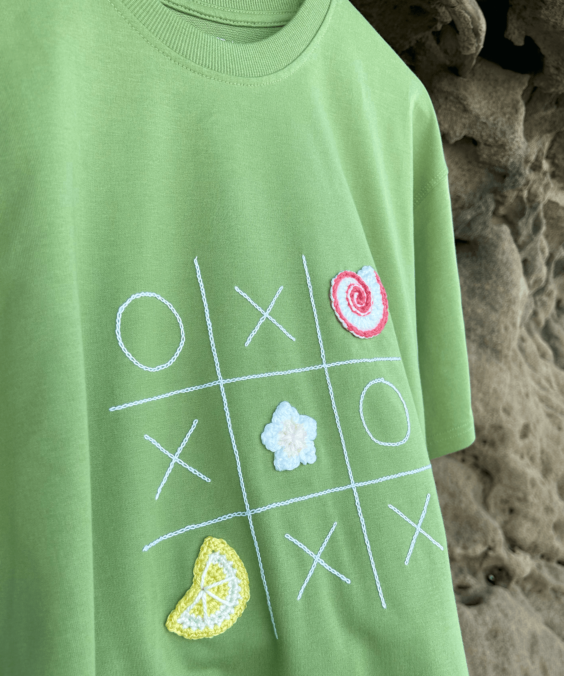 The Shoreline XO Tee – Unisex Oversized T-Shirt with Hand Embroidery & Crochet | Ocean Whispers Collection - Hoot n' Wink